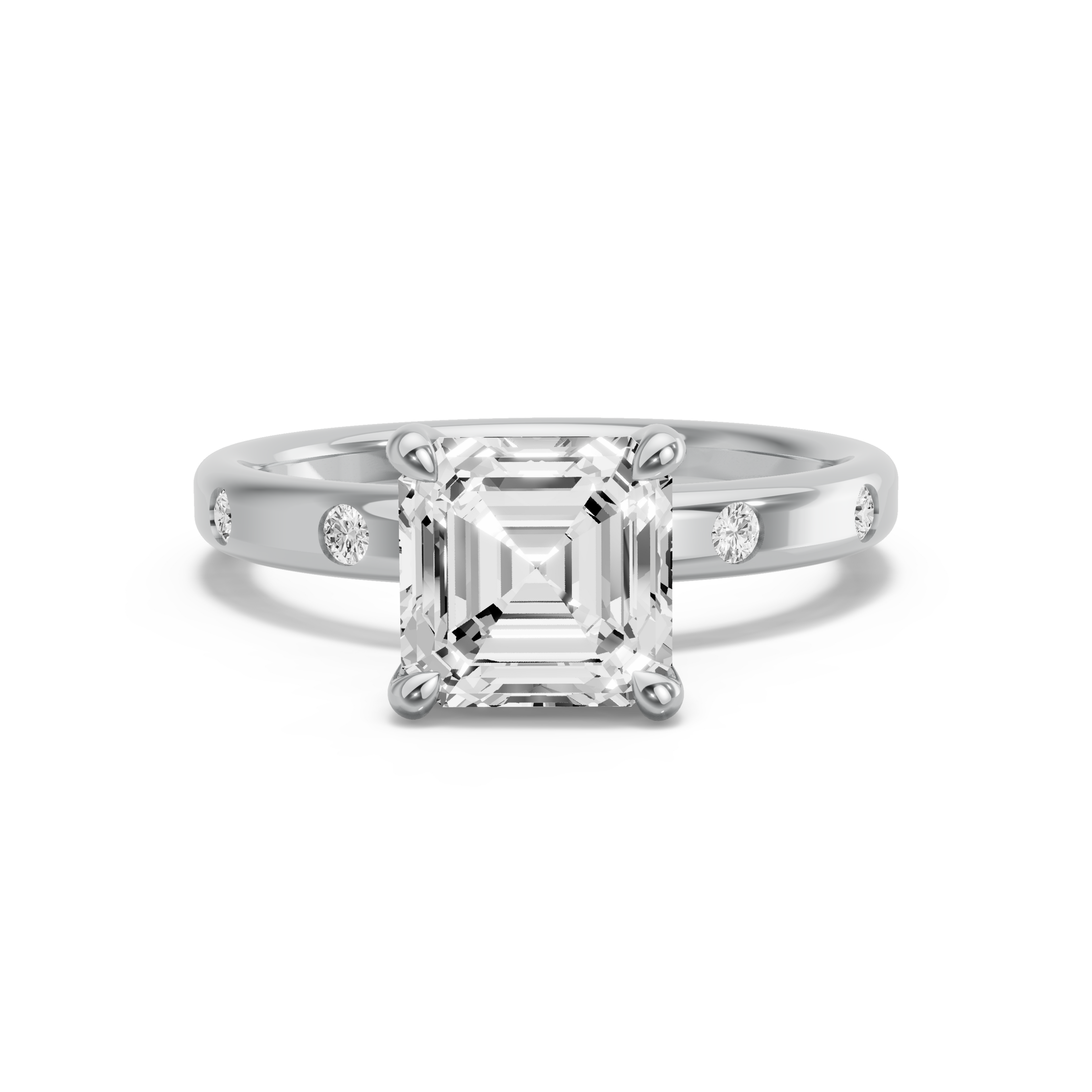 Image for Asscher Four Prong Ring with Sleek Accent band in 10K Two Tone Rose Gold