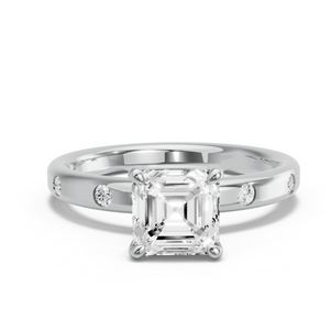 Image for Asscher Four Prong Ring with Sleek Accent band