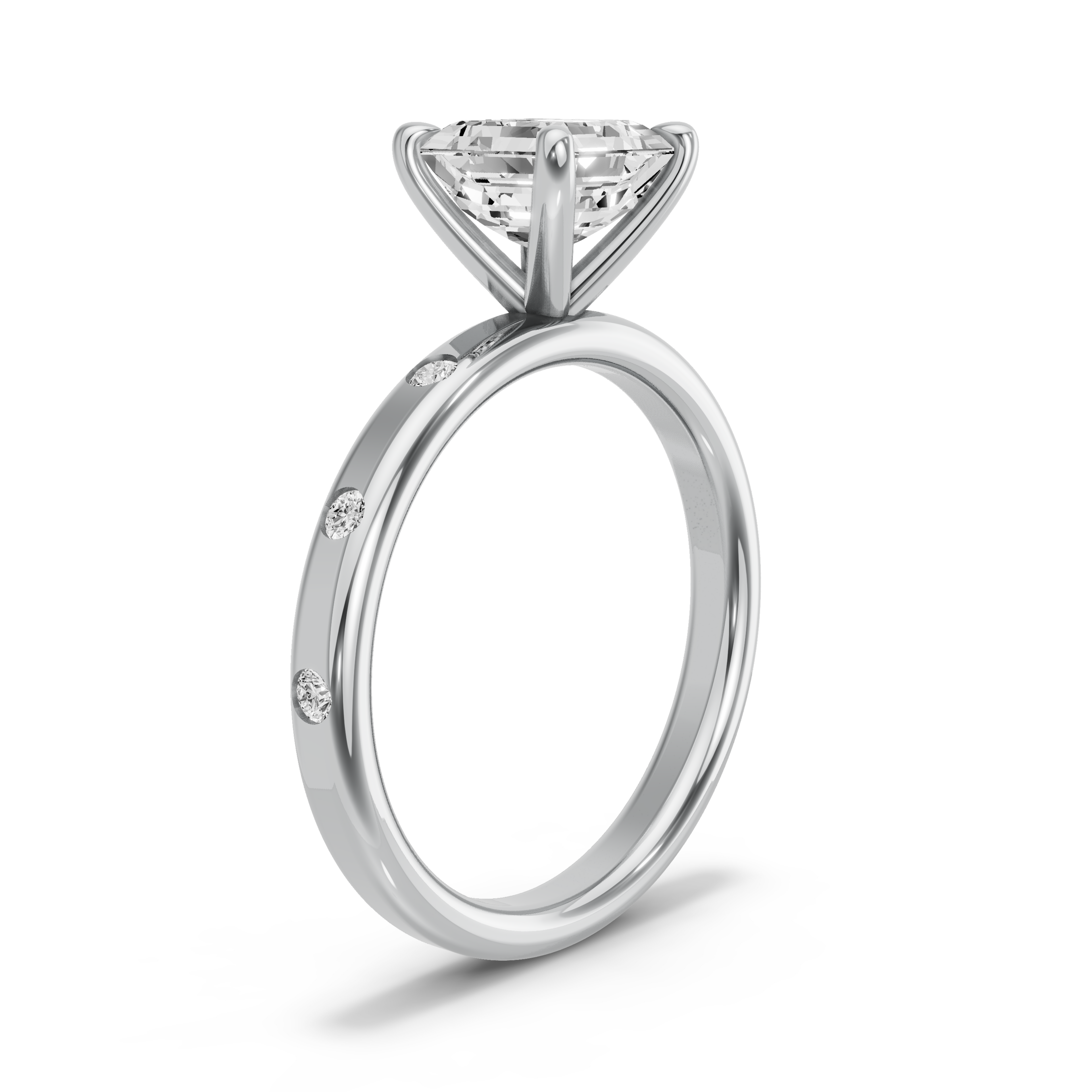 Image for Asscher Four Prong Ring with Sleek Accent band in 14K Two Tone Rose Gold