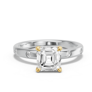 Image for Asscher Four Prong Ring with Sleek Accent band