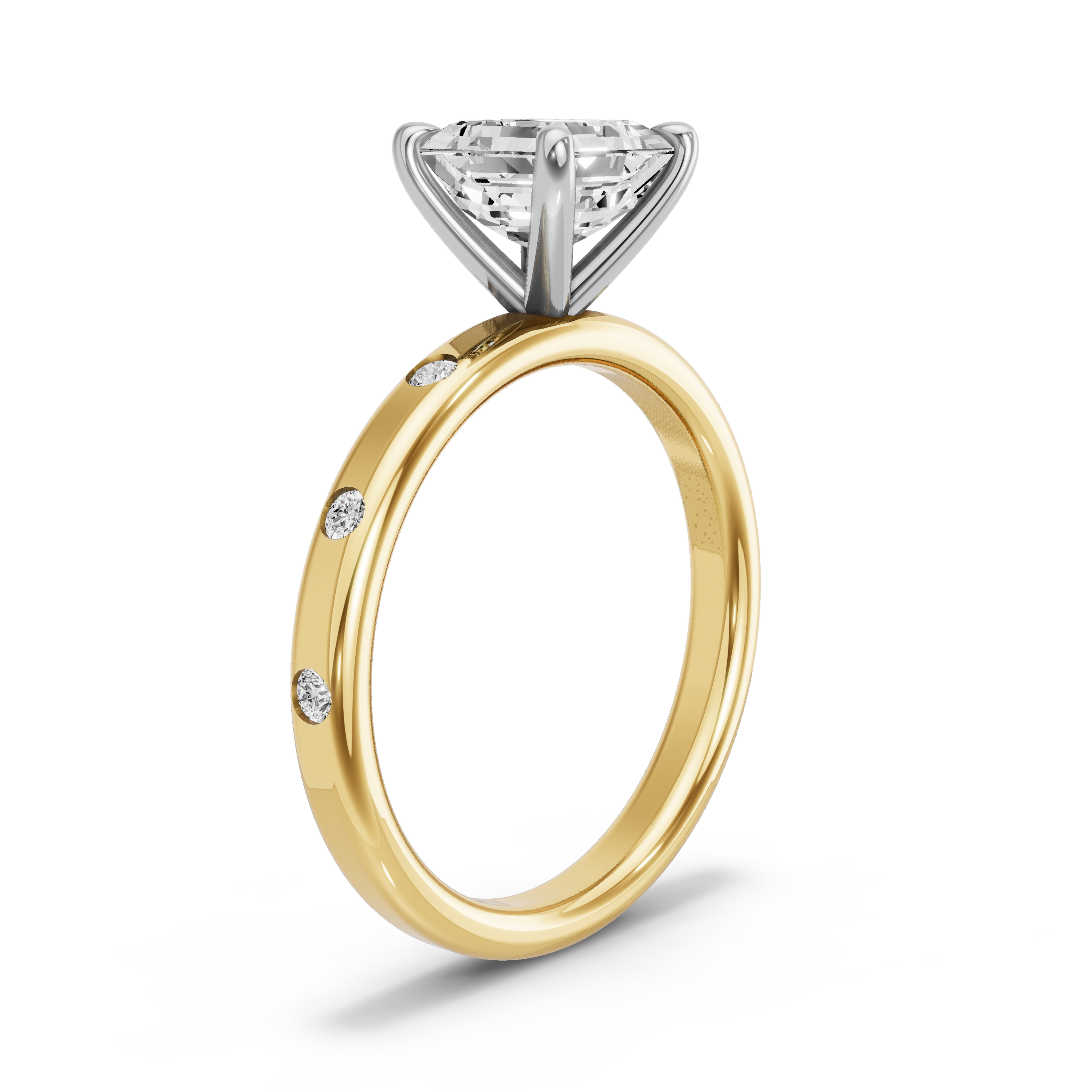 Image for Asscher Four Prong Ring with Sleek Accent band in 18K Rose Gold