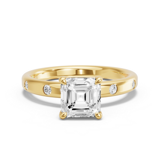 Image for Asscher Four Prong Ring with Sleek Accent band