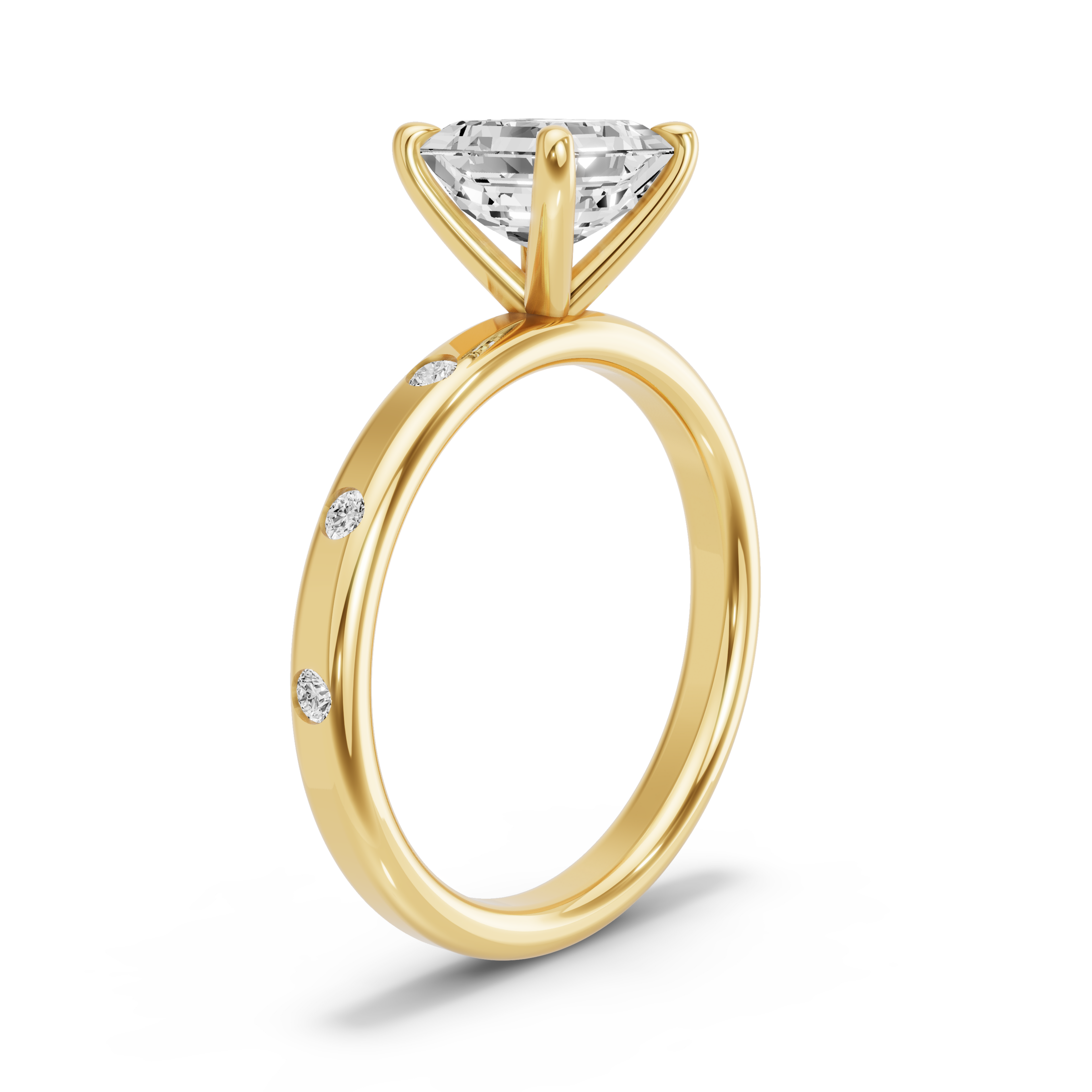 Image for Asscher Four Prong Ring with Sleek Accent band in 14K White Gold