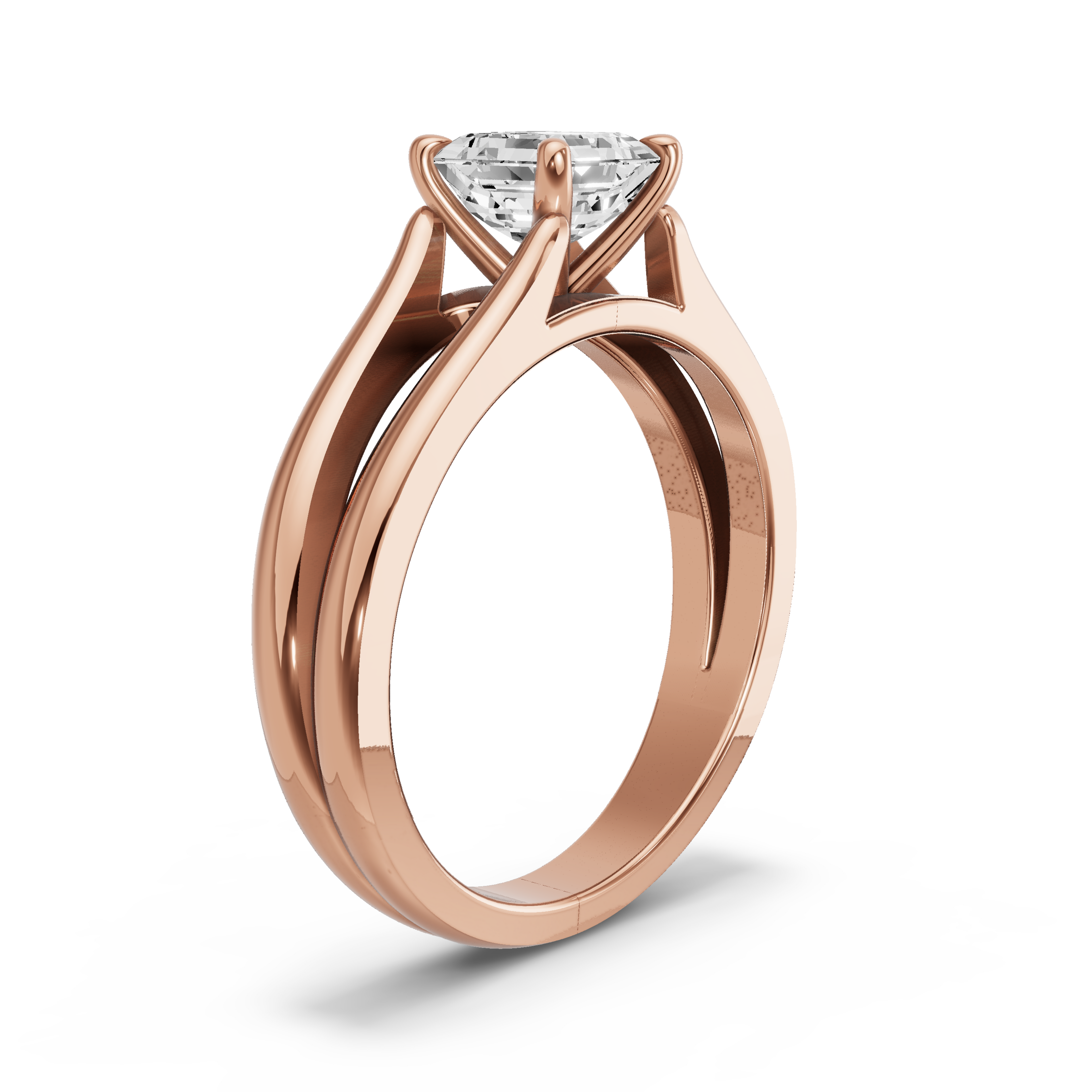 Image for Asscher Four Prong Ring with Split Ring Solitaire band in 10K Yellow Gold