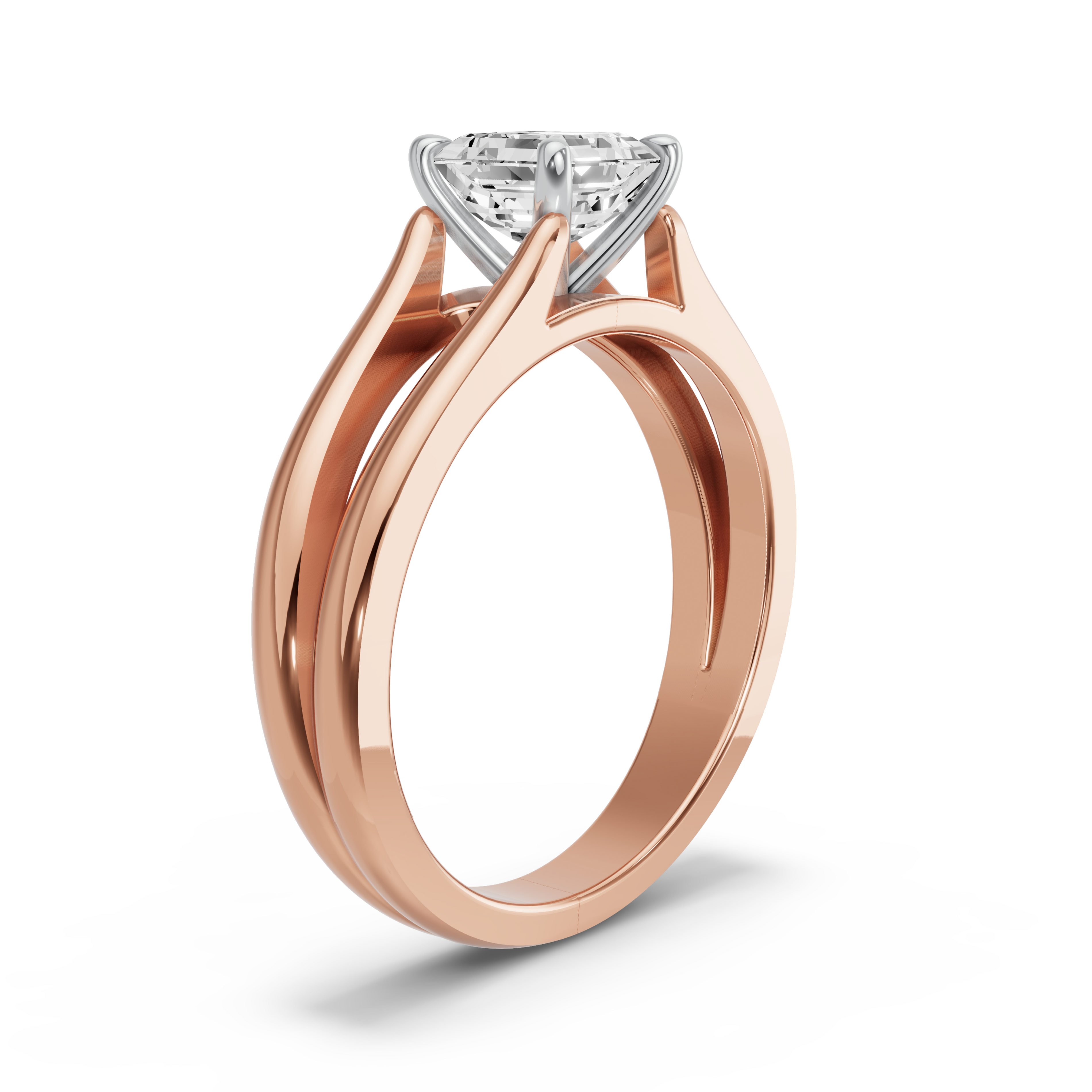Image for Asscher Four Prong Ring with Split Ring Solitaire band in 10K Two Tone Yellow Gold
