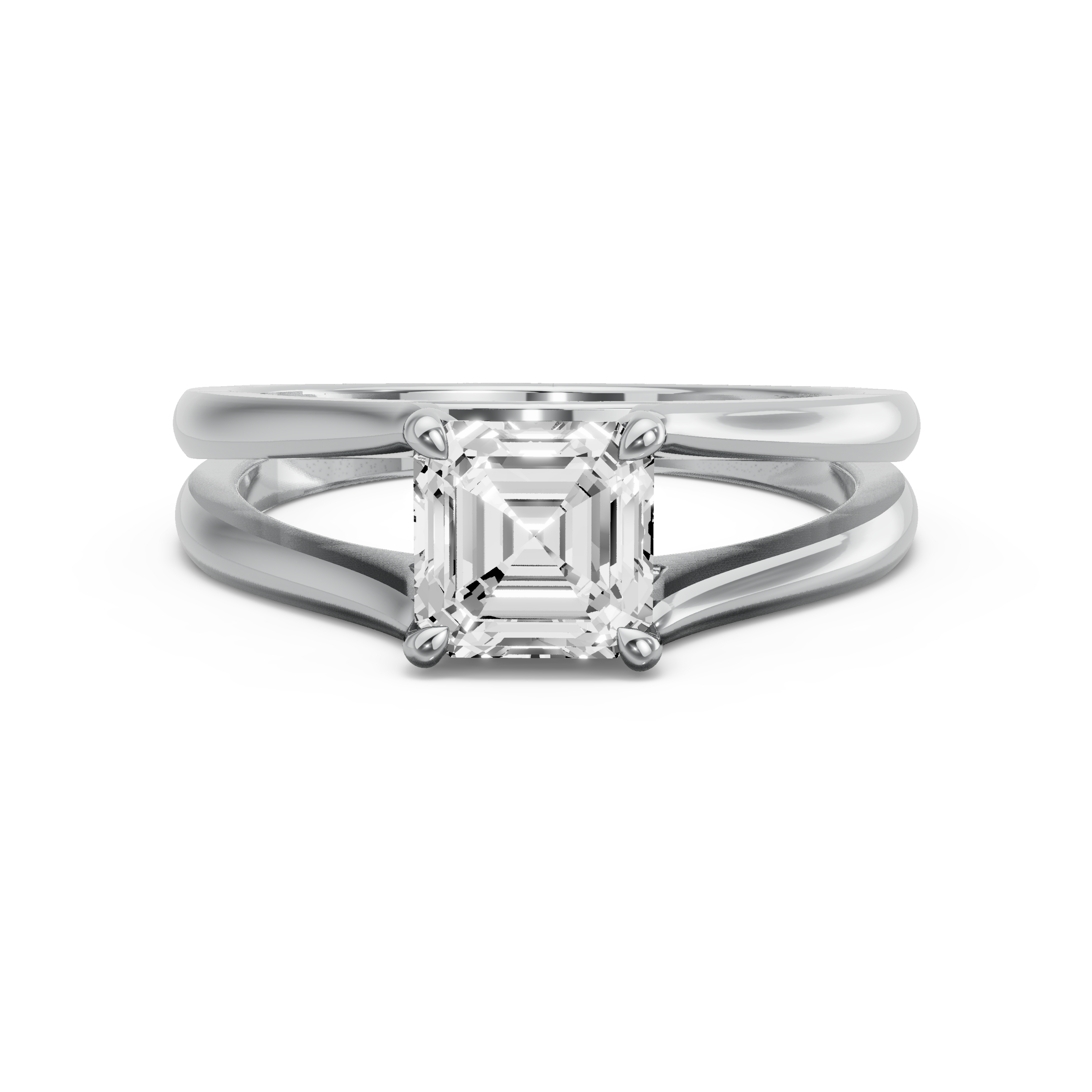 Image for Asscher Four Prong Ring with Split Ring Solitaire band in 18K Two Tone Rose Gold