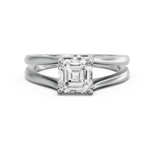 Image for Asscher Four Prong Ring with Split Ring Solitaire band in 18K Two Tone Rose Gold