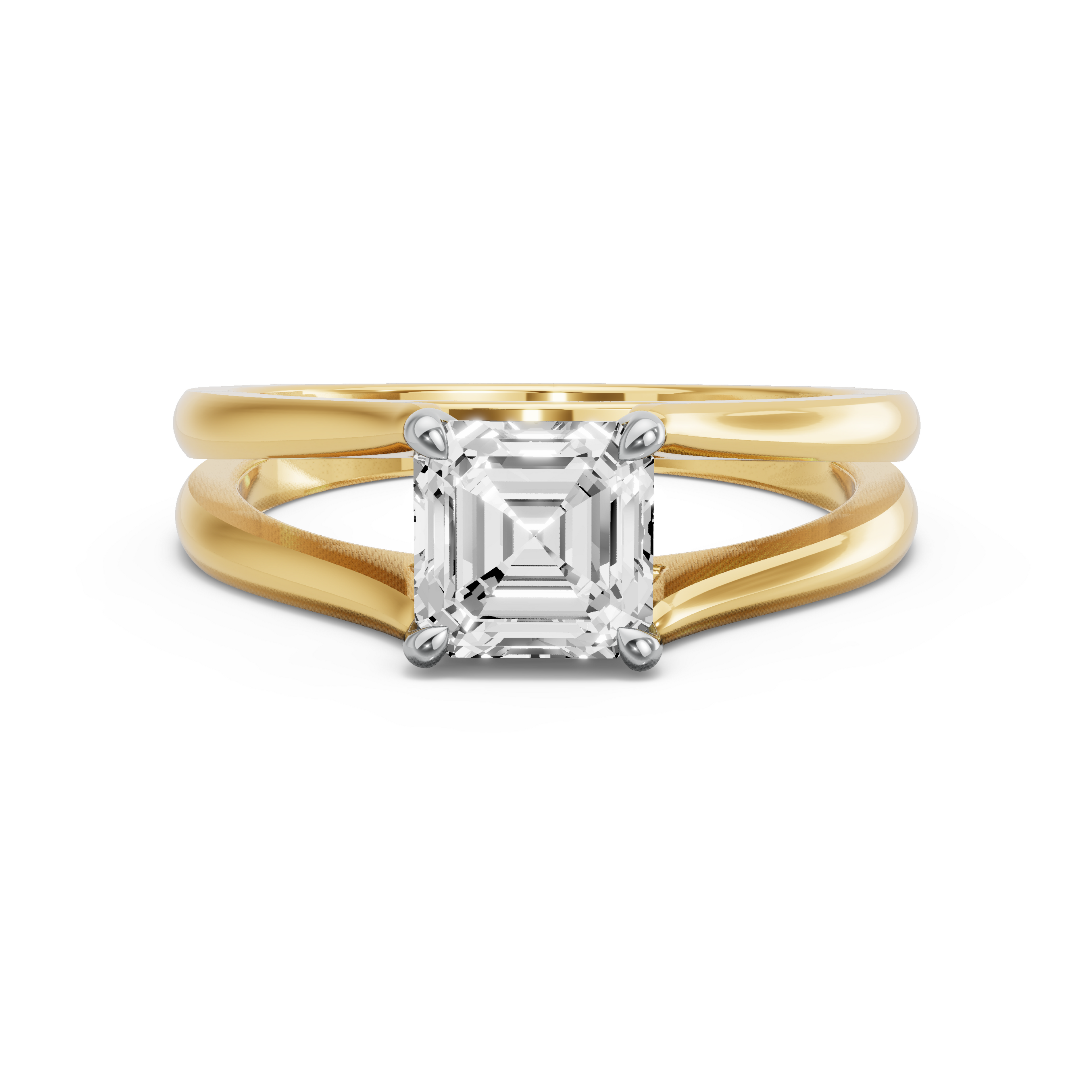 Image for Asscher Four Prong Ring with Split Ring Solitaire band in 10K Rose Gold