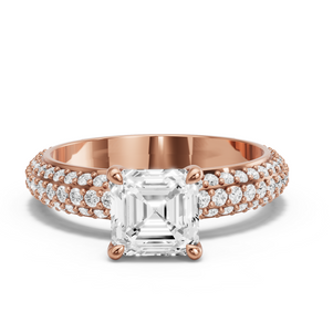 Image for Asscher Four Prong Ring with Triple Row Pave band