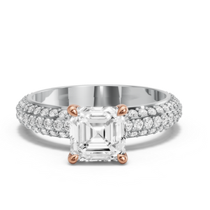 Image for Asscher Four Prong Ring with Triple Row Pave band