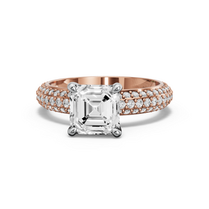 Image for Asscher Four Prong Ring with Triple Row Pave band
