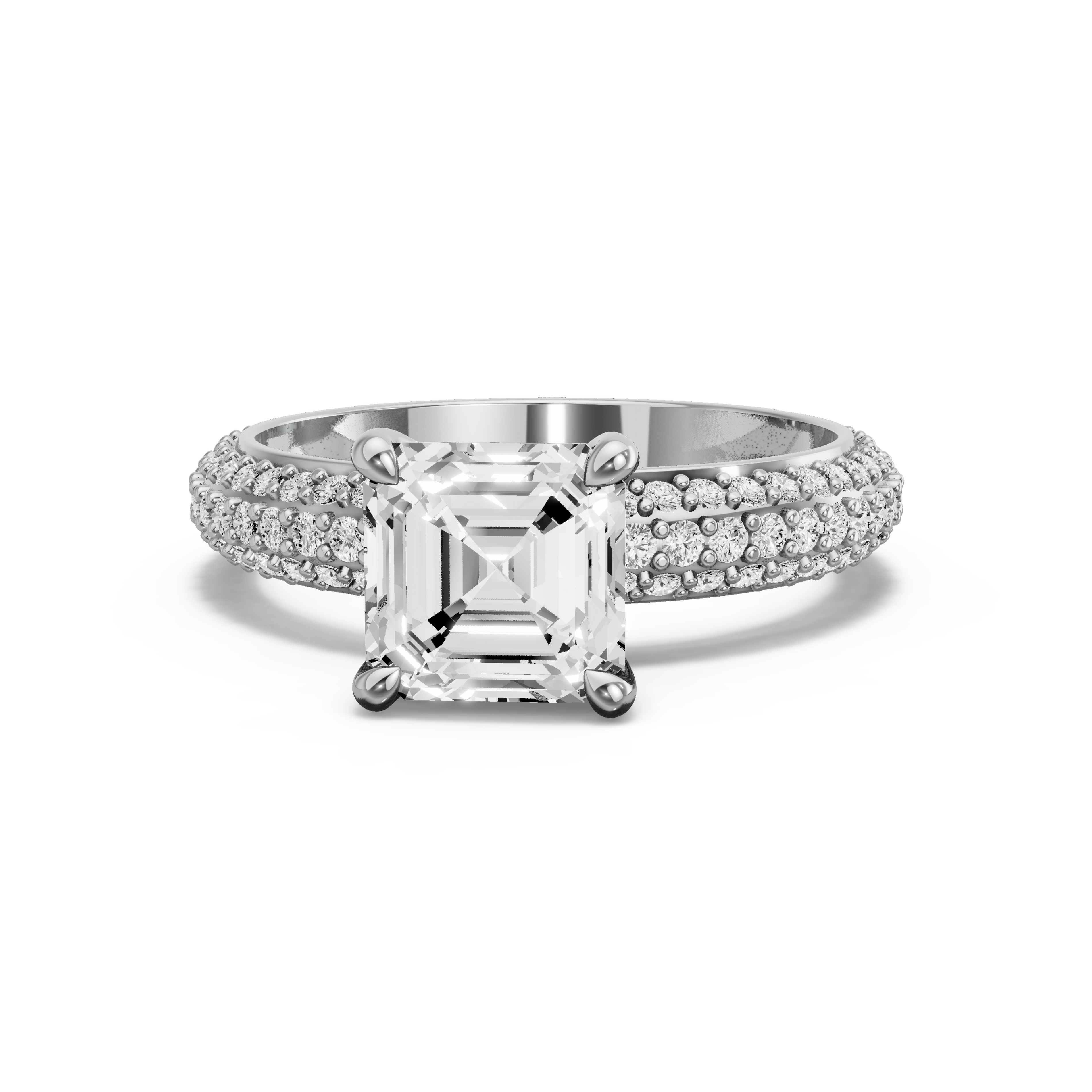 Image for Asscher Four Prong Ring with Split Ring Solitaire band in 950 Platinum