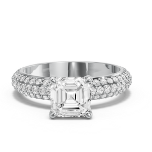 Image for Asscher Four Prong Ring with Triple Row Pave band