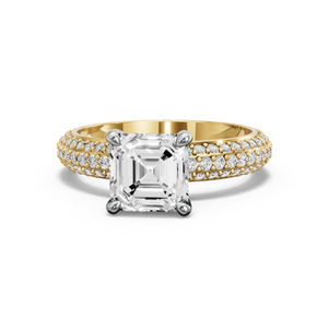 Image for Asscher Four Prong Ring with Triple Row Pave band