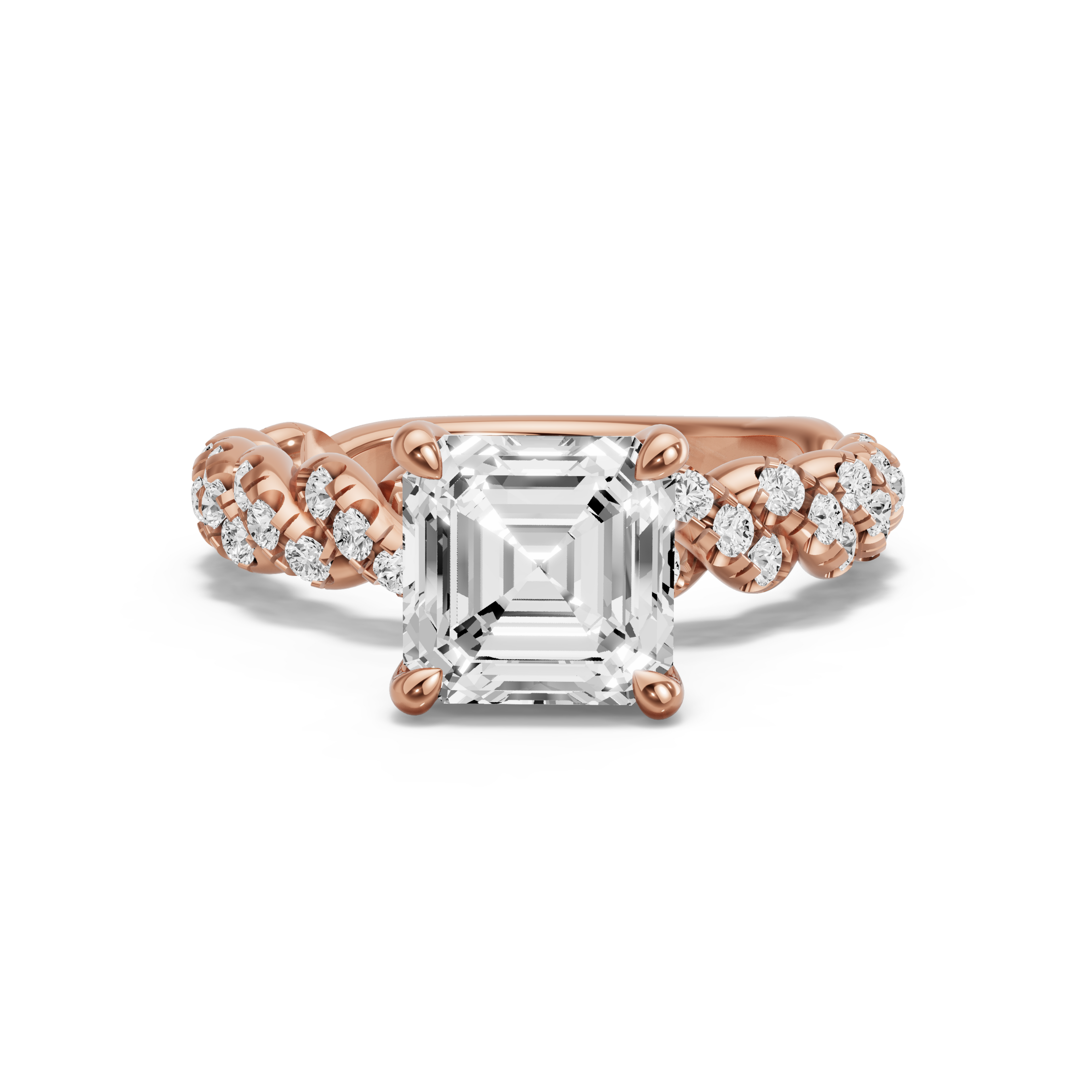 Image for Asscher Four Prong Ring with Twist Pave band in 18K Yellow Gold
