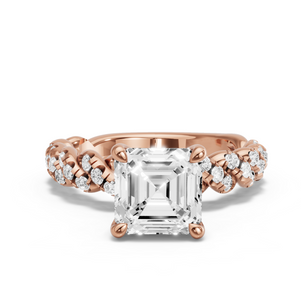 Image for Asscher Four Prong Ring with Twist Pave band