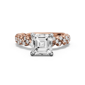 Image for Asscher Four Prong Ring with Twist Pave band