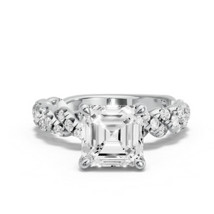 Image for Asscher Four Prong Ring with Twist Pave band