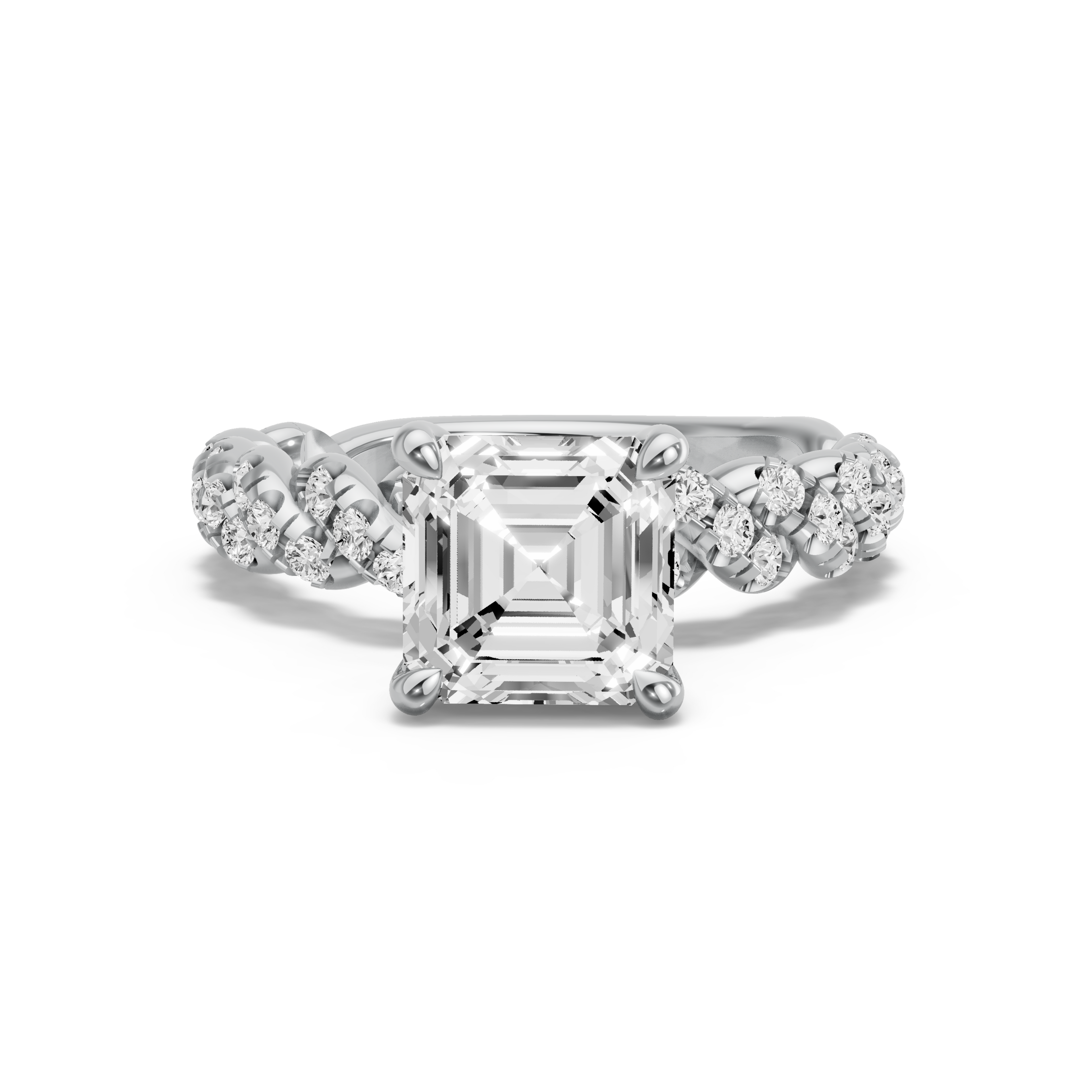 Image for Asscher Four Prong Ring with Twist Pave band in 10K Two Tone Rose Gold