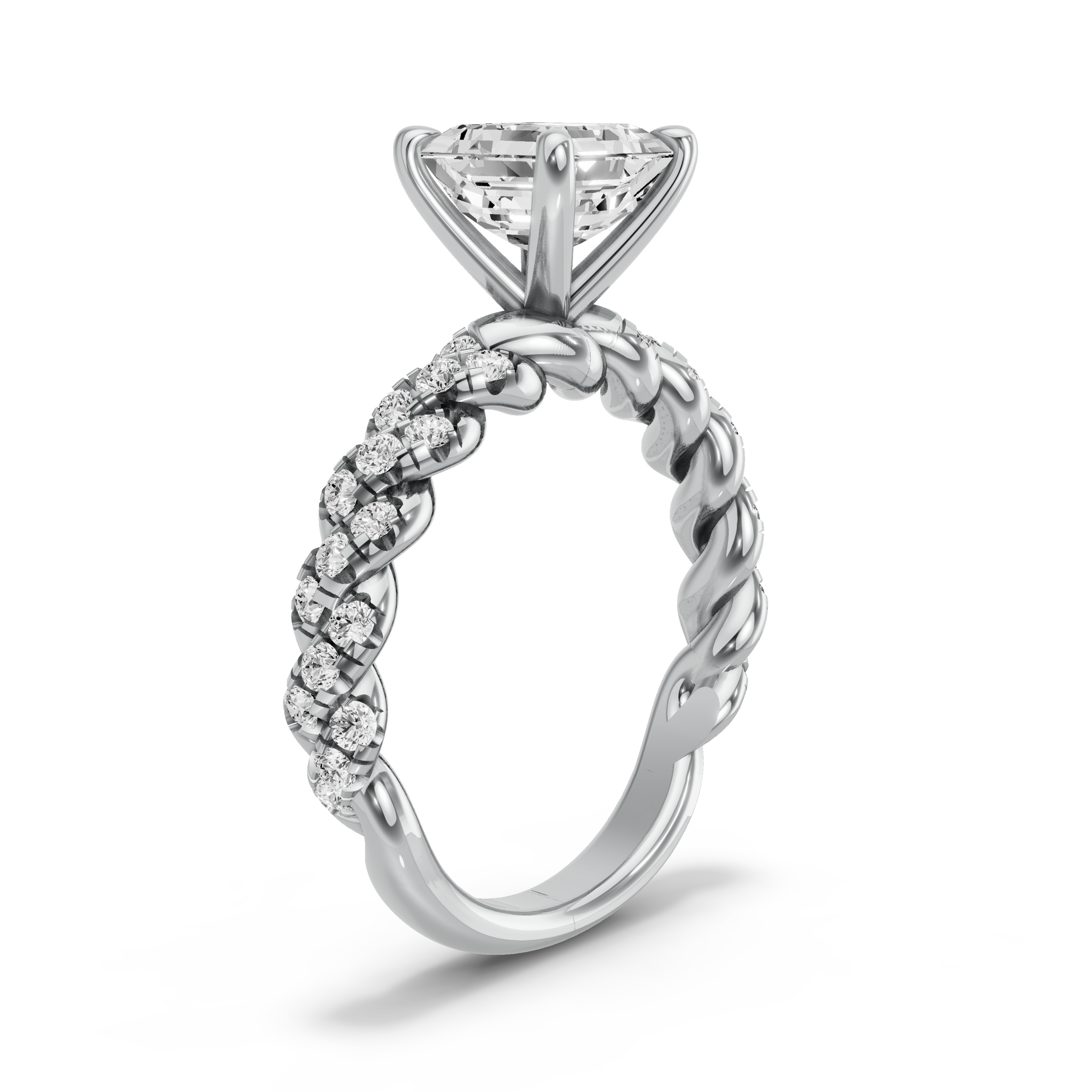 Image for Asscher Four Prong Ring with Triple Row Pave band in 950 Platinum