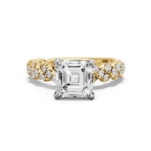 Image for Asscher Four Prong Ring with Twist Pave band