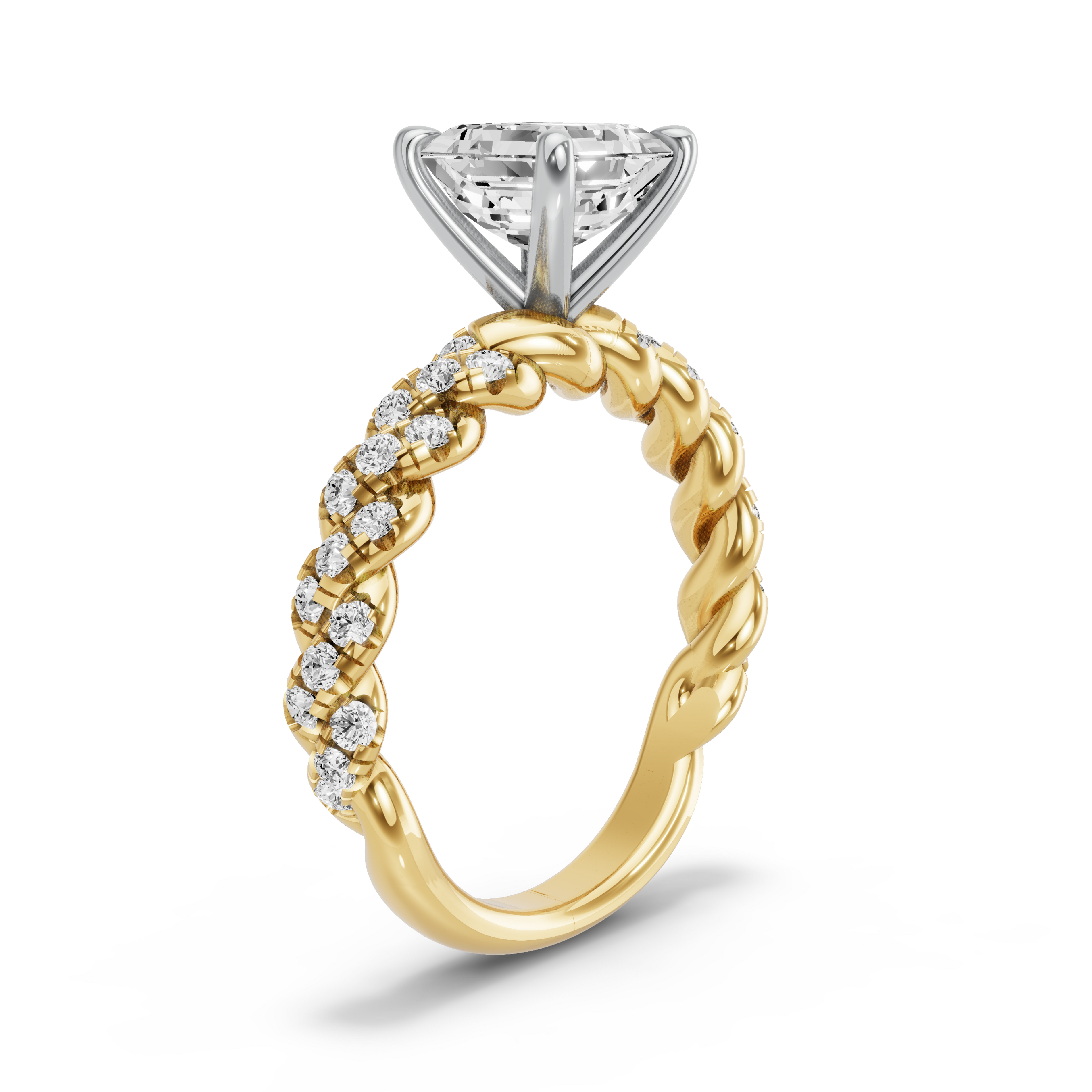Image for Asscher Four Prong Ring with Twist Pave band in 10K Rose Gold