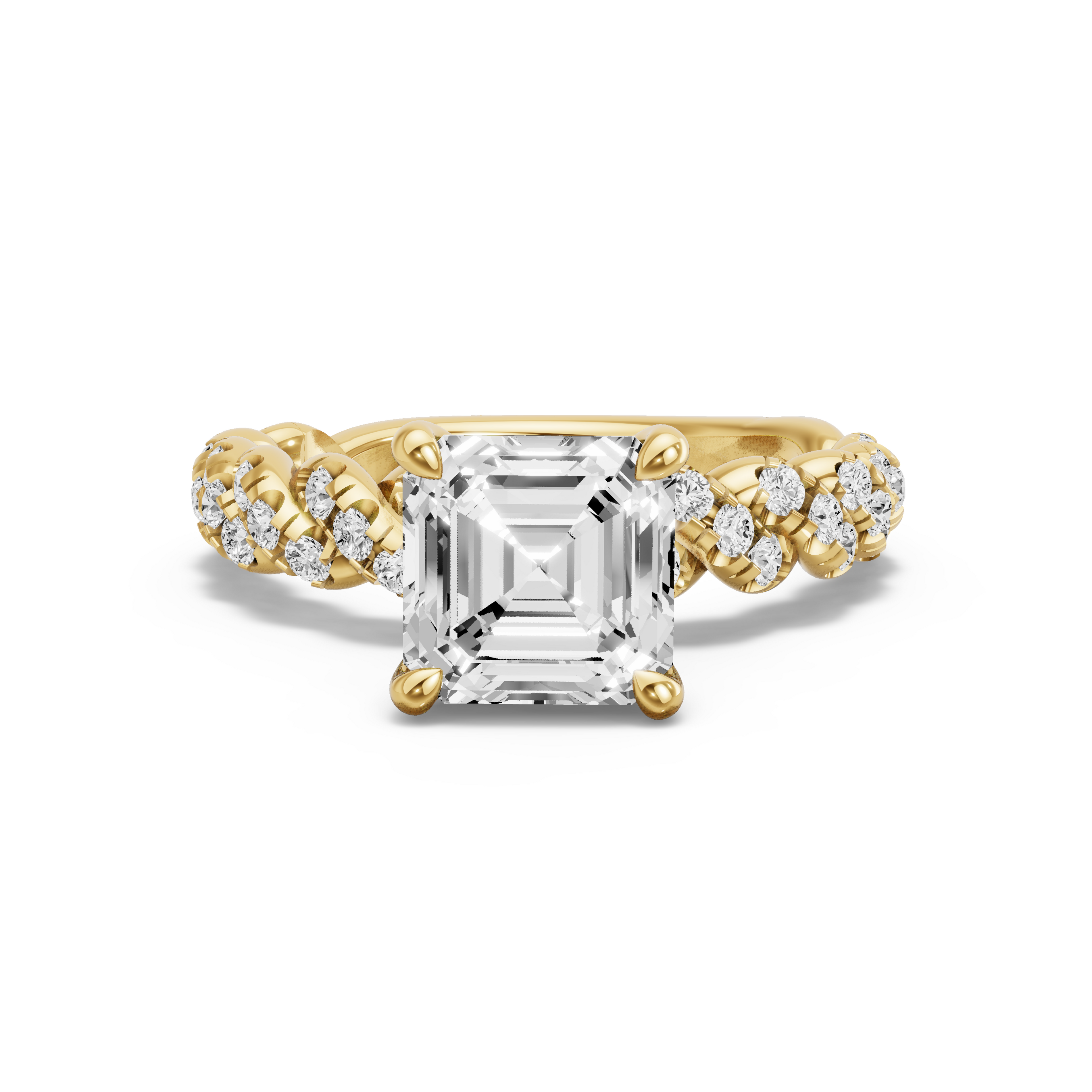 Image for Asscher Four Prong Ring with Twist Pave band in 14K White Gold