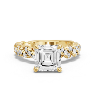 Image for Asscher Four Prong Ring with Twist Pave band
