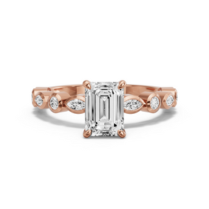 Image for Emerald Four Prong Ring with Alternating Marquise band