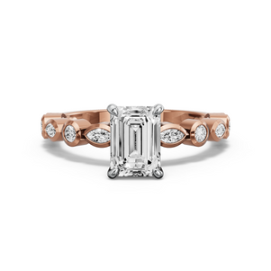 Image for Emerald Four Prong Ring with Alternating Marquise band