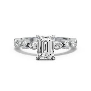 Image for Emerald Four Prong Ring with Alternating Marquise band