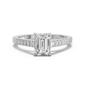 Image for Emerald Four Prong Ring with Cathedral Pave band