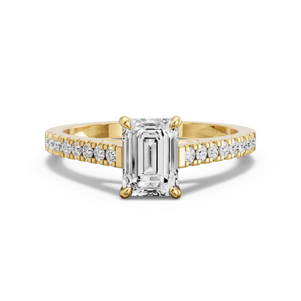 Image for Emerald Four Prong Ring with Cathedral Pave band