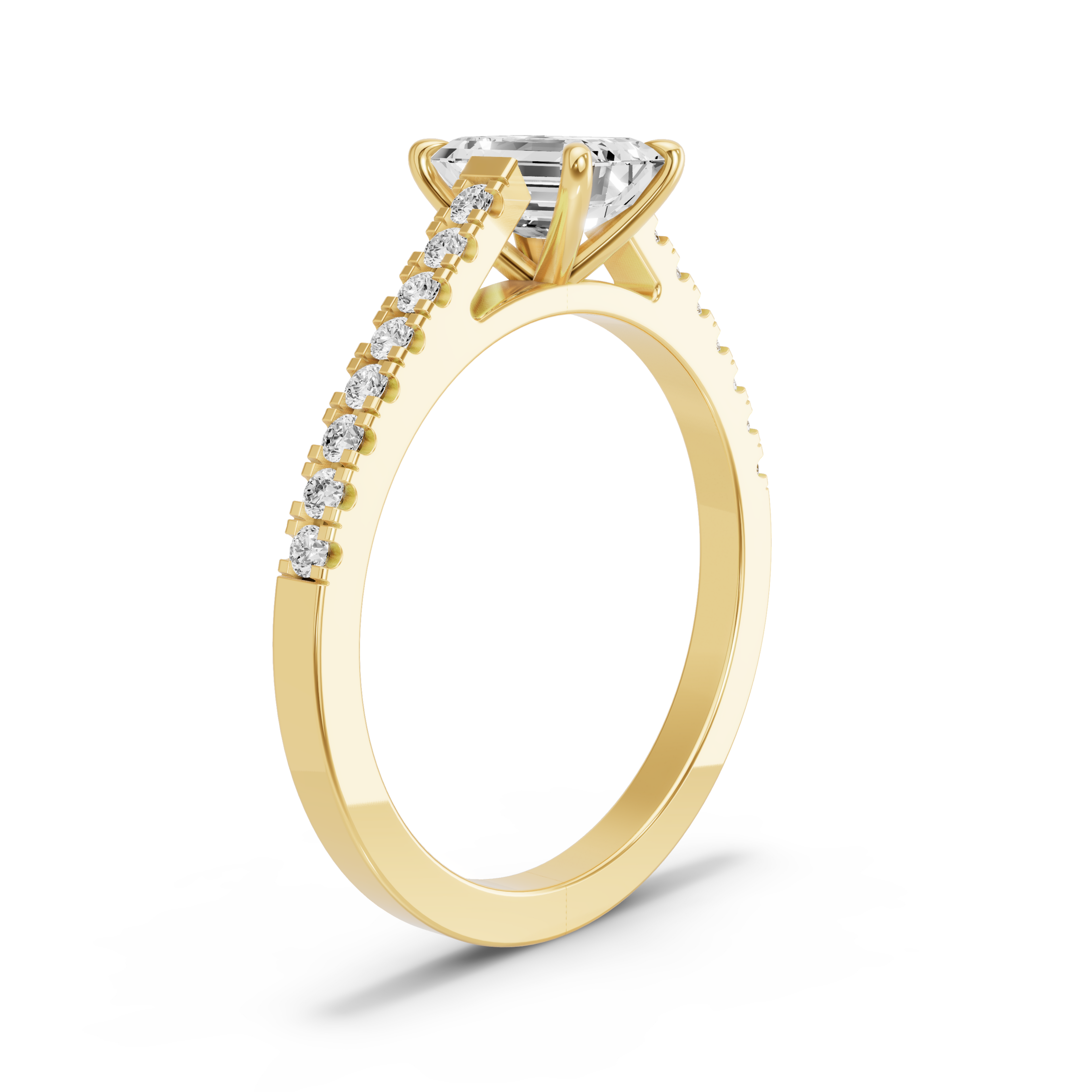 Image for Emerald Four Prong Ring with Cathedral Pave band in 14K Yellow Gold