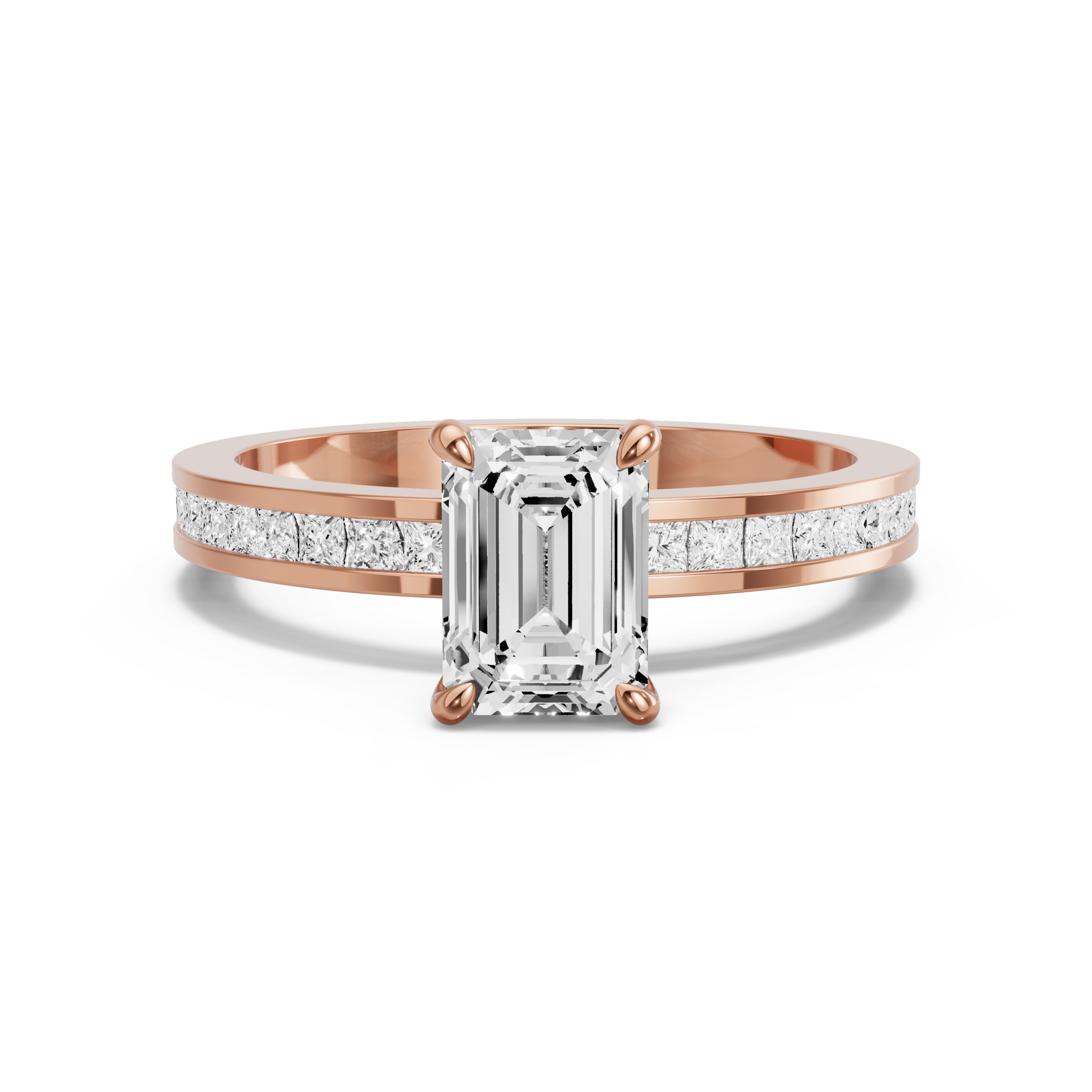Image for Emerald Four Prong Ring with Channel band in 18K Rose Gold