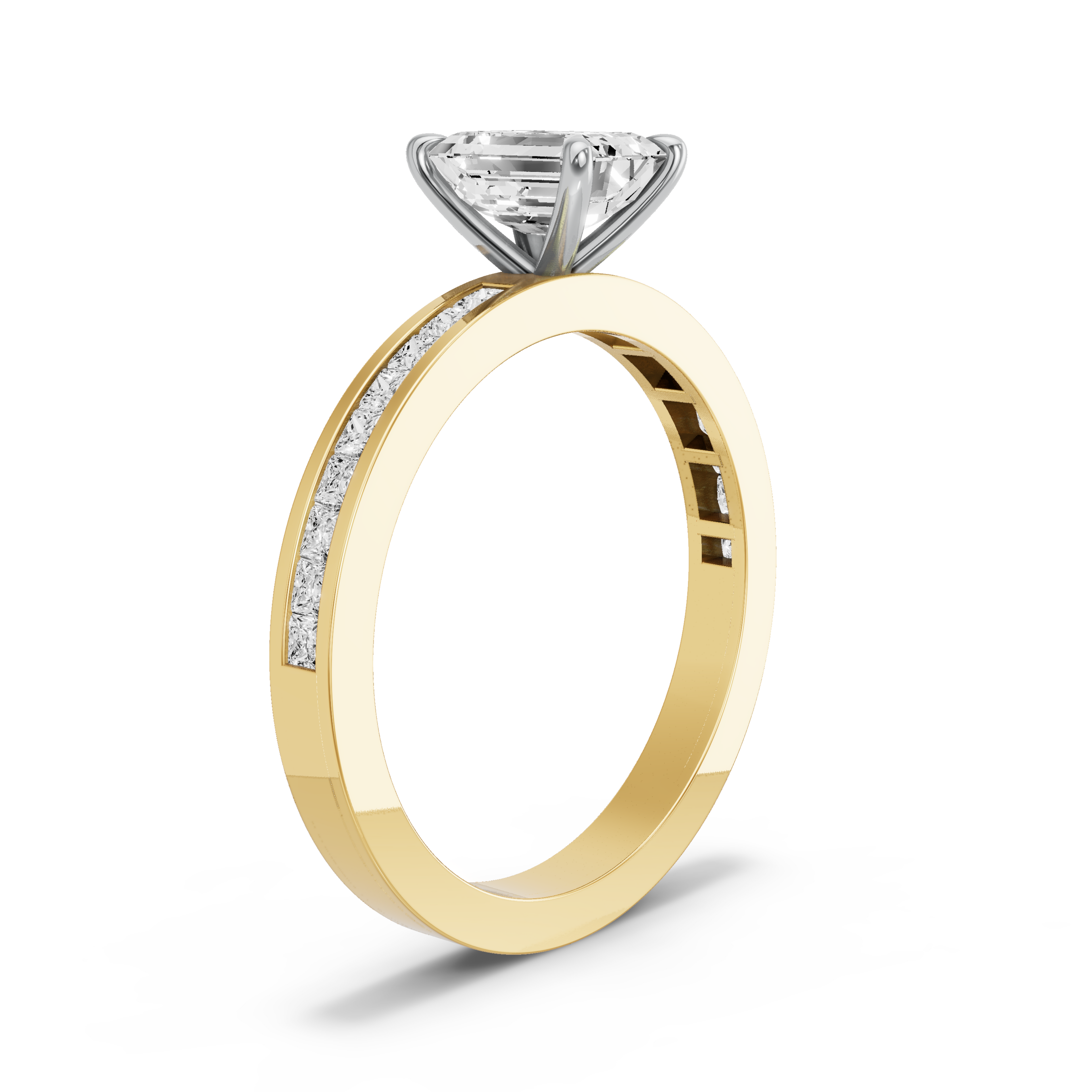 Image for Emerald Four Prong Ring with Channel band in 18K Two Tone Yellow Gold