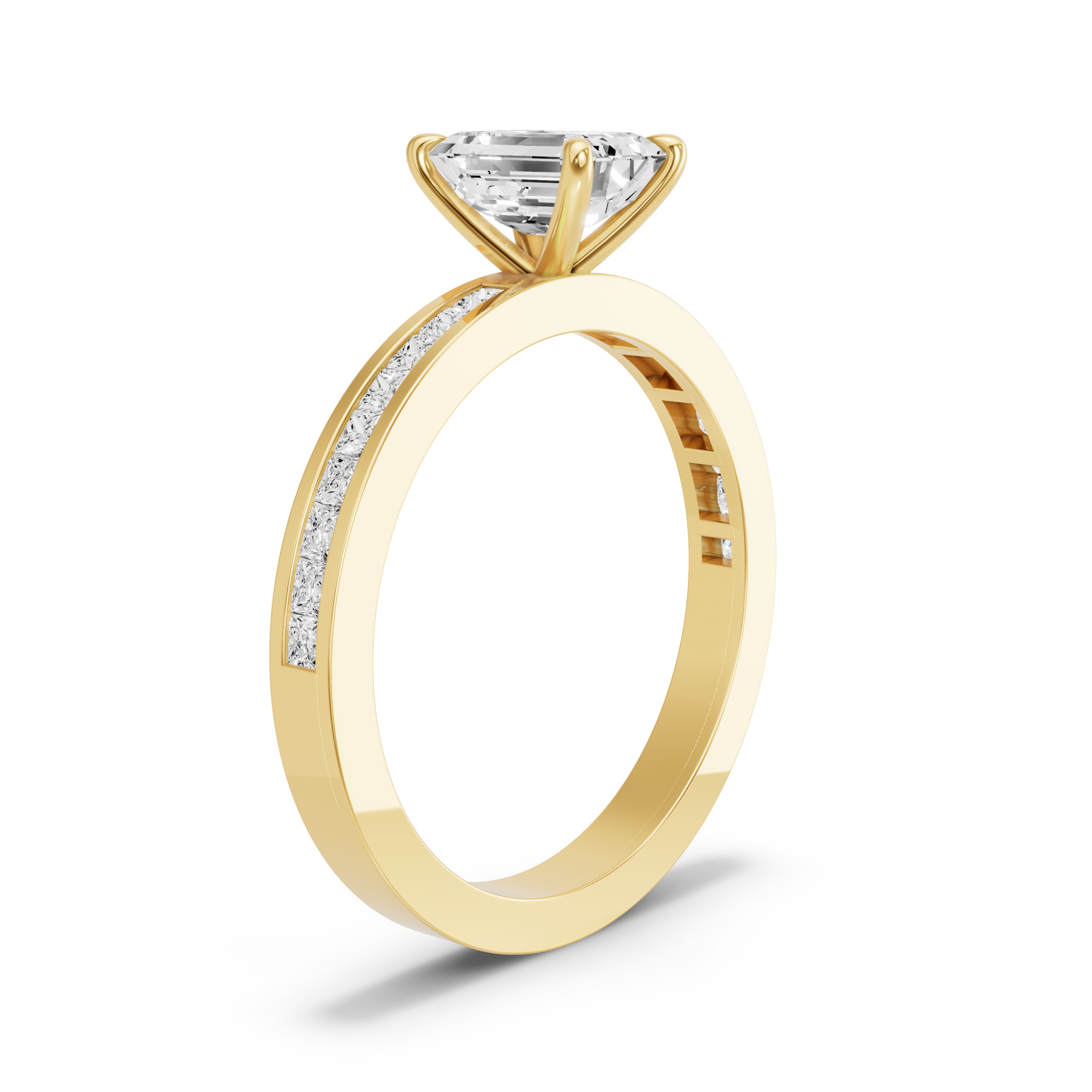 Image for Emerald Four Prong Ring with Channel band in 10K Yellow Gold