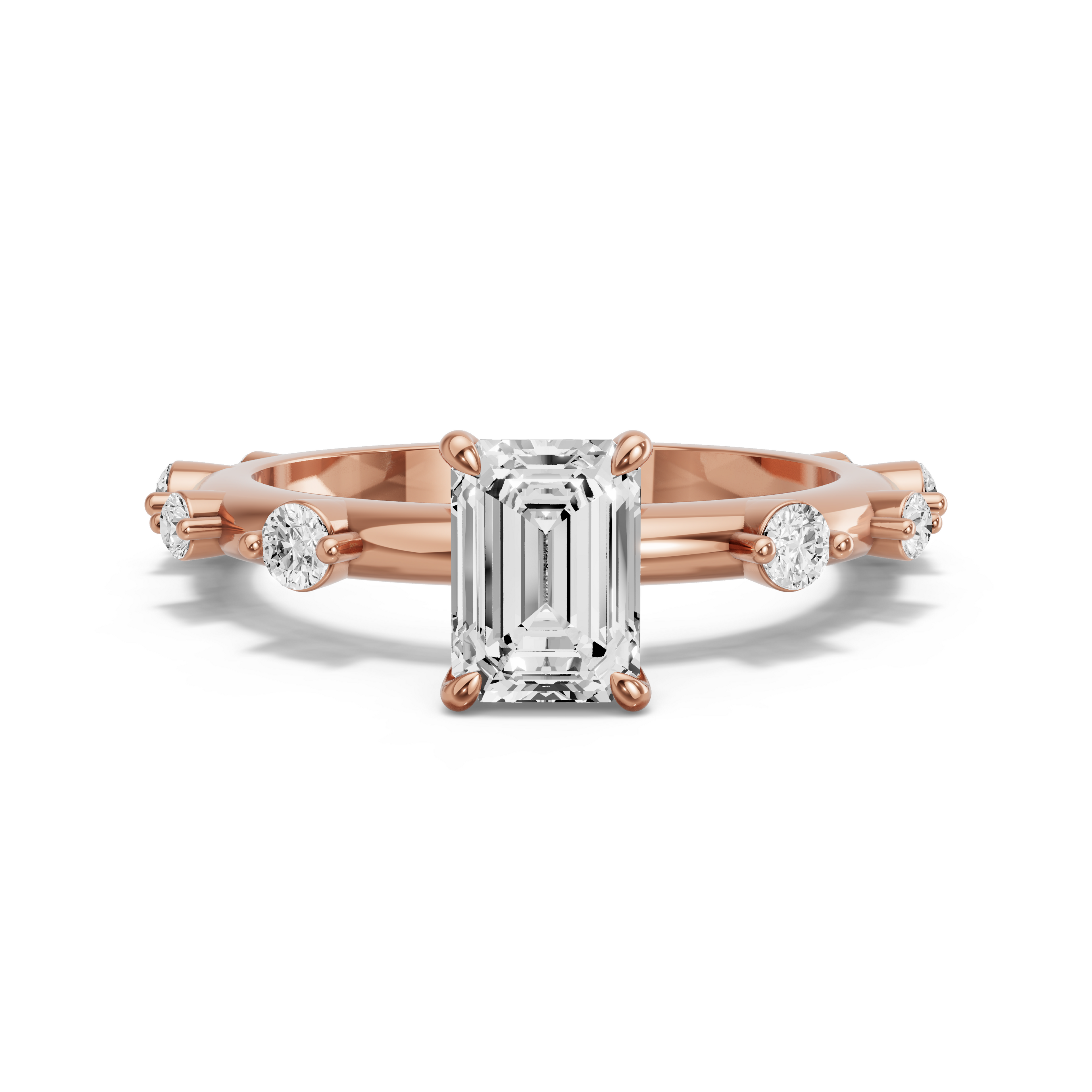 Image for Emerald Four Prong Ring with Floating Station band in 10K Rose Gold