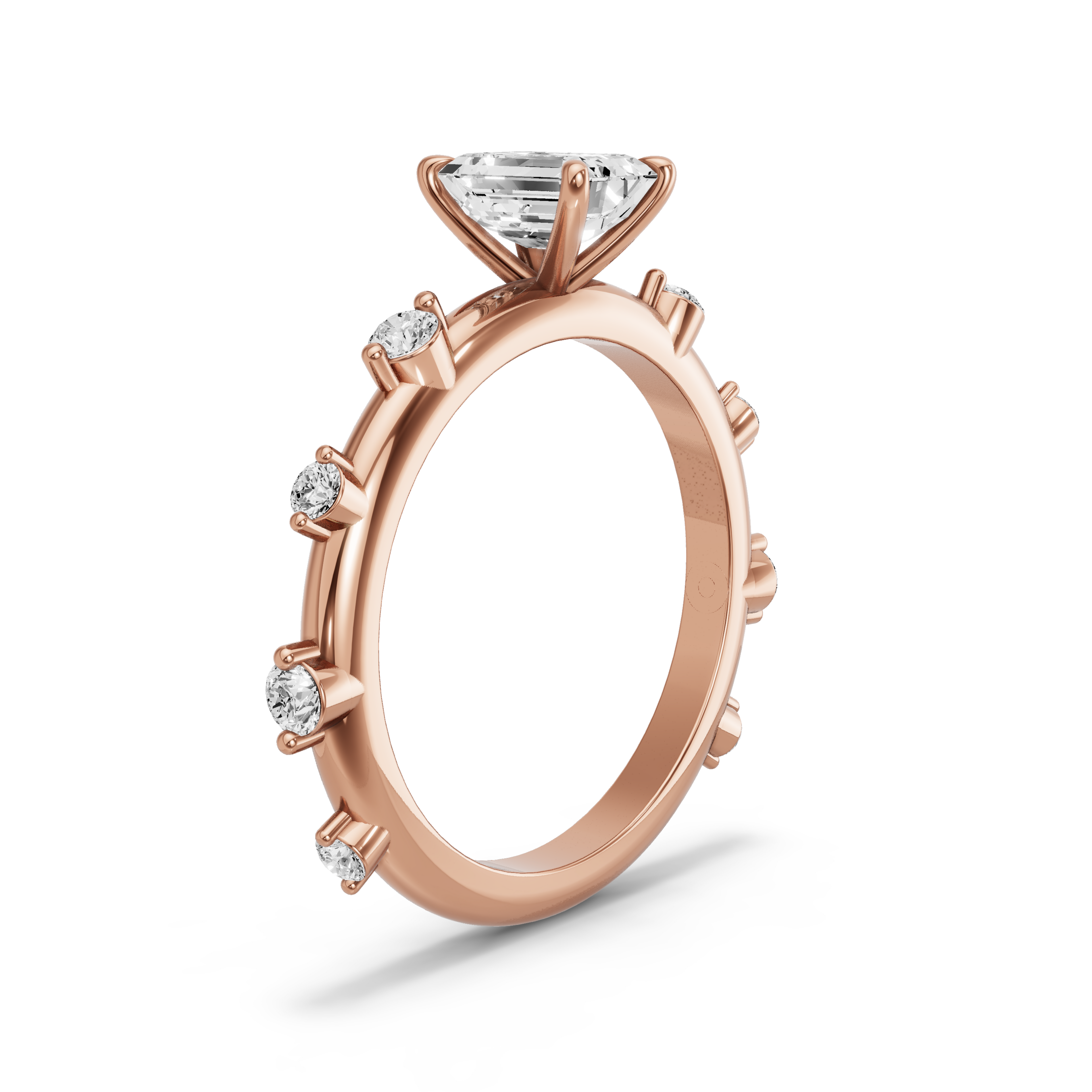Image for Emerald Four Prong Ring with Floating Station band in 18K Rose Gold