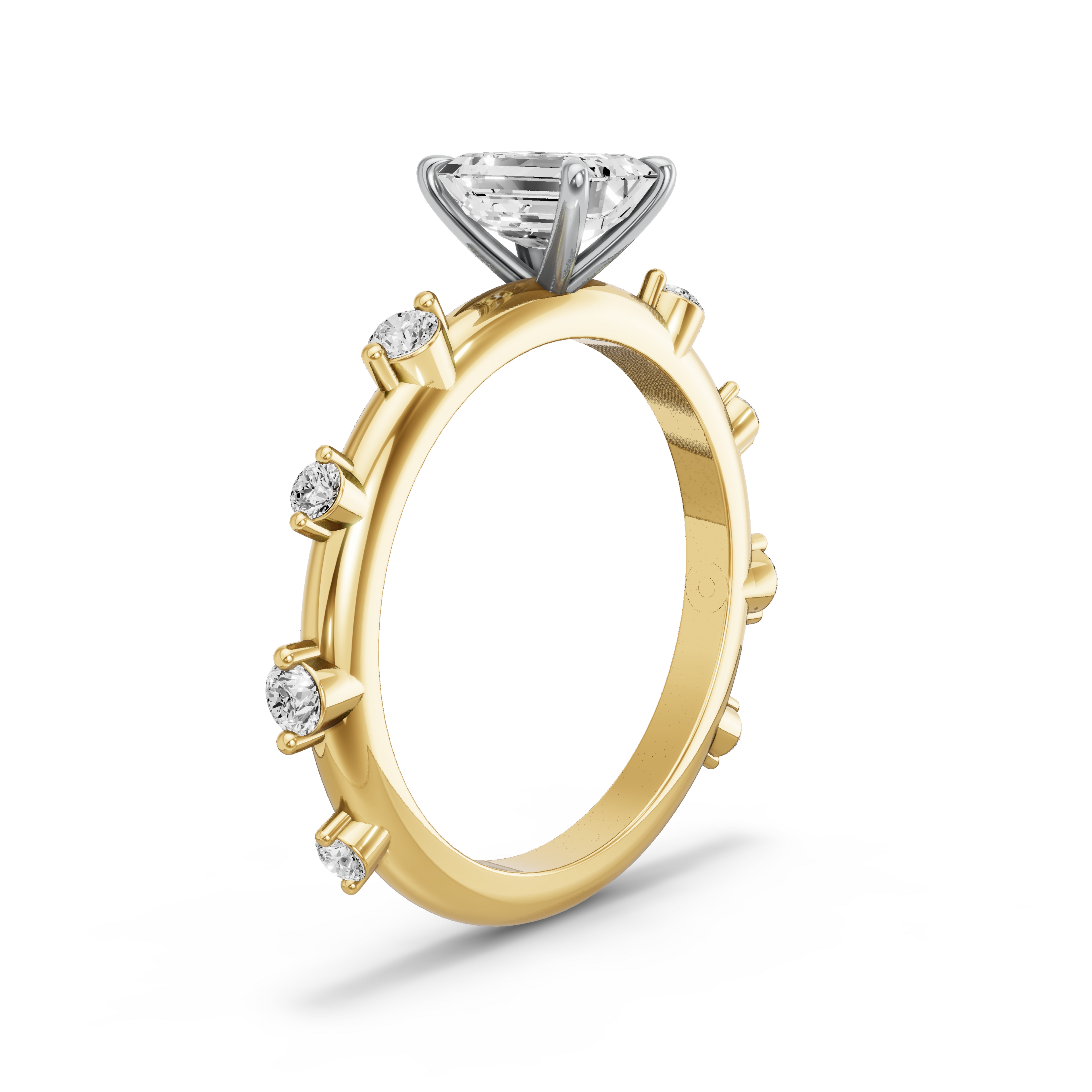 Image for Emerald Four Prong Ring with Floating Station band in 18K Two Tone Yellow Gold
