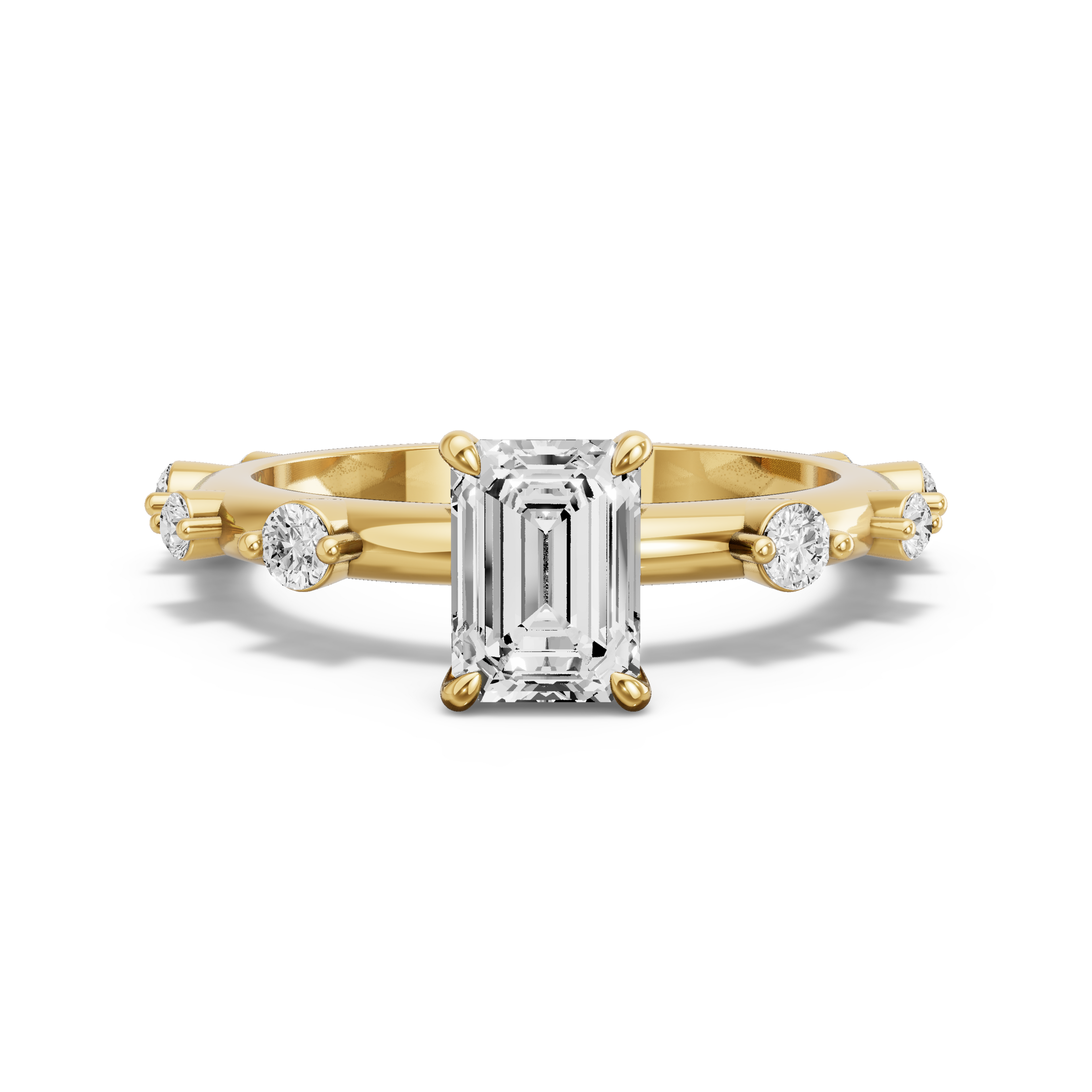Image for Emerald Four Prong Ring with Floating Station band in 18K Yellow Gold
