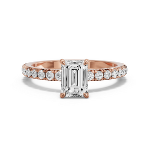 Image for Emerald Four Prong Ring with French Pave band