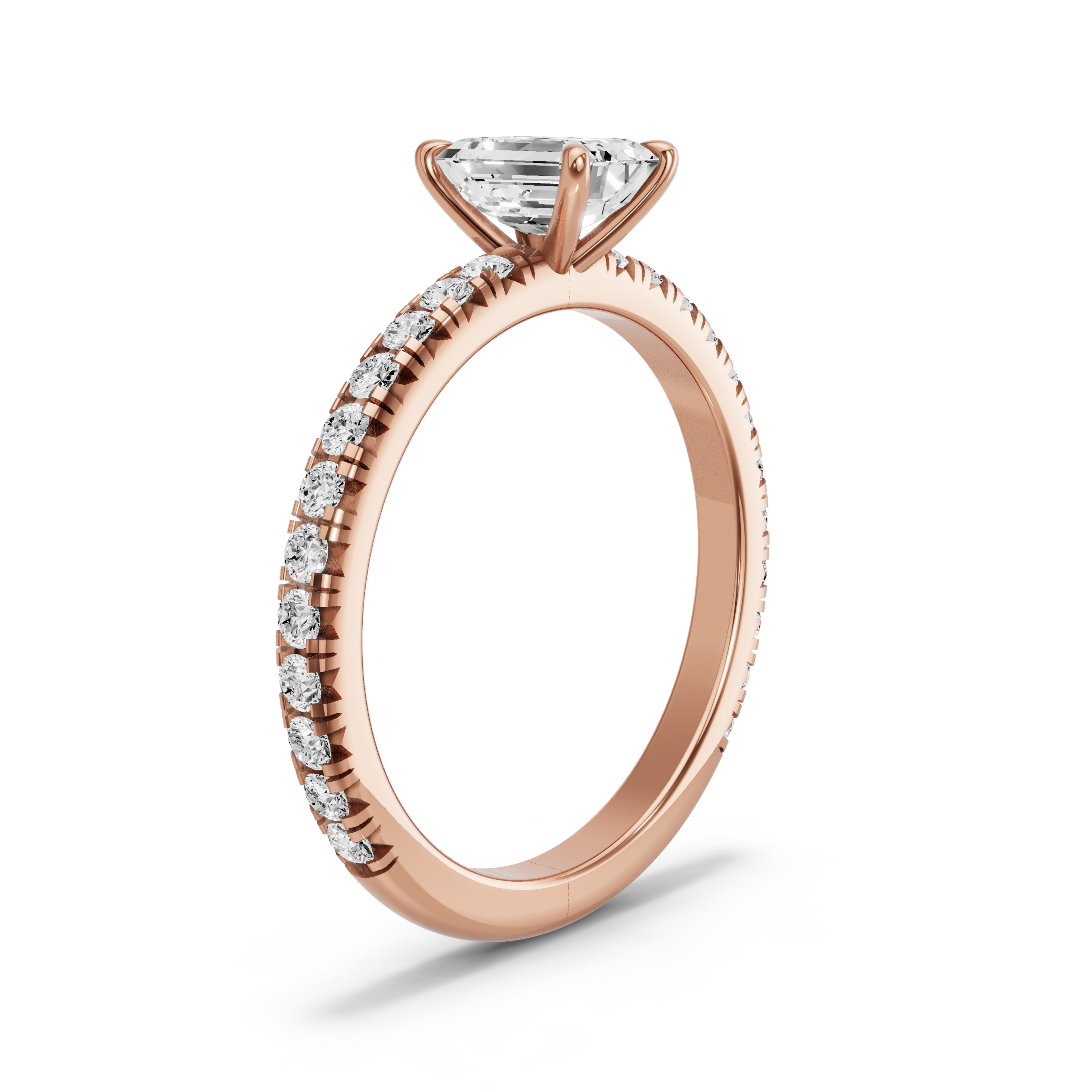 Image for Emerald Four Prong Ring with French Pave band in 10K Rose Gold