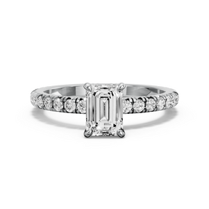 Image for Emerald Four Prong Ring with French Pave band