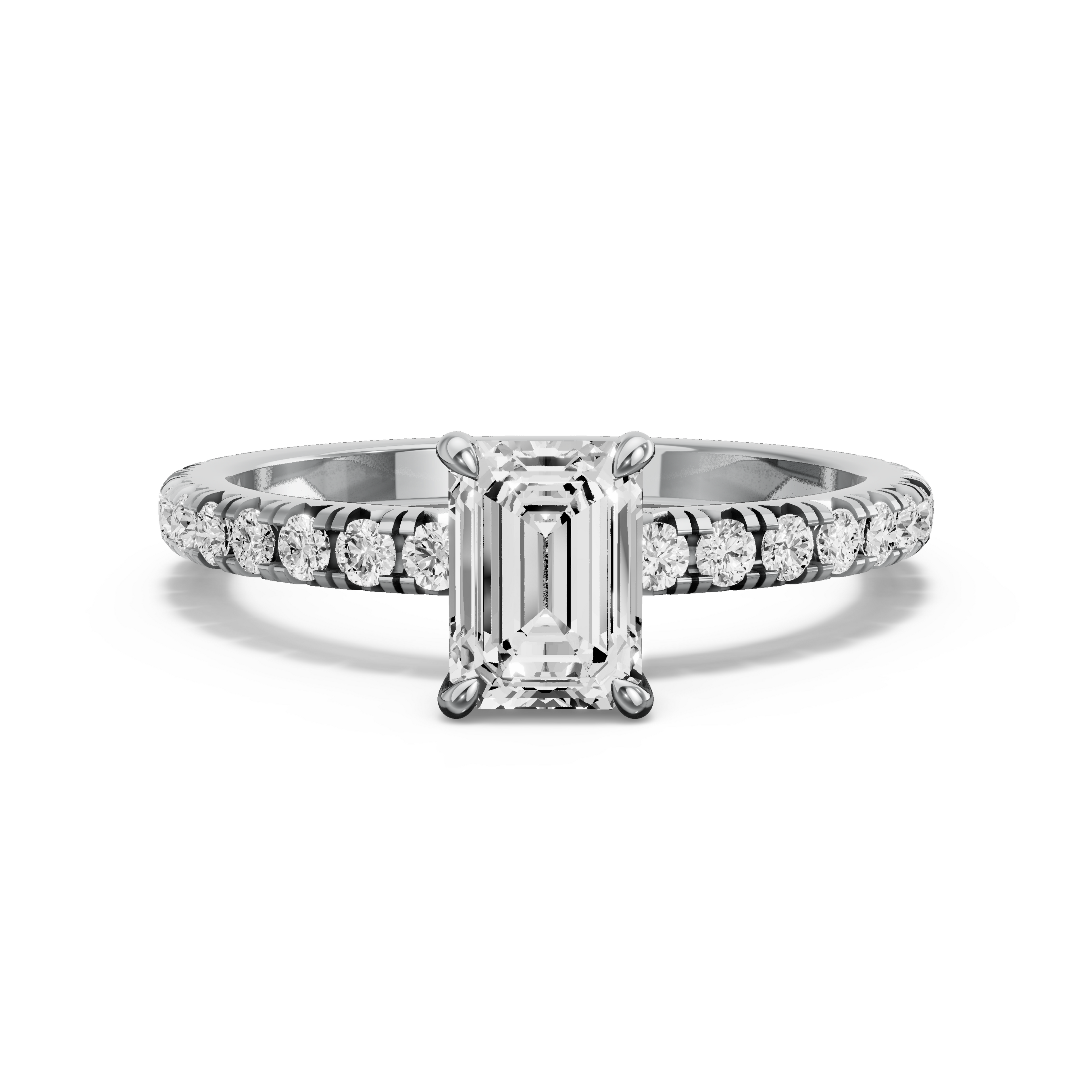 Image for Emerald Four Prong Ring with French Pave band in 10K White Gold