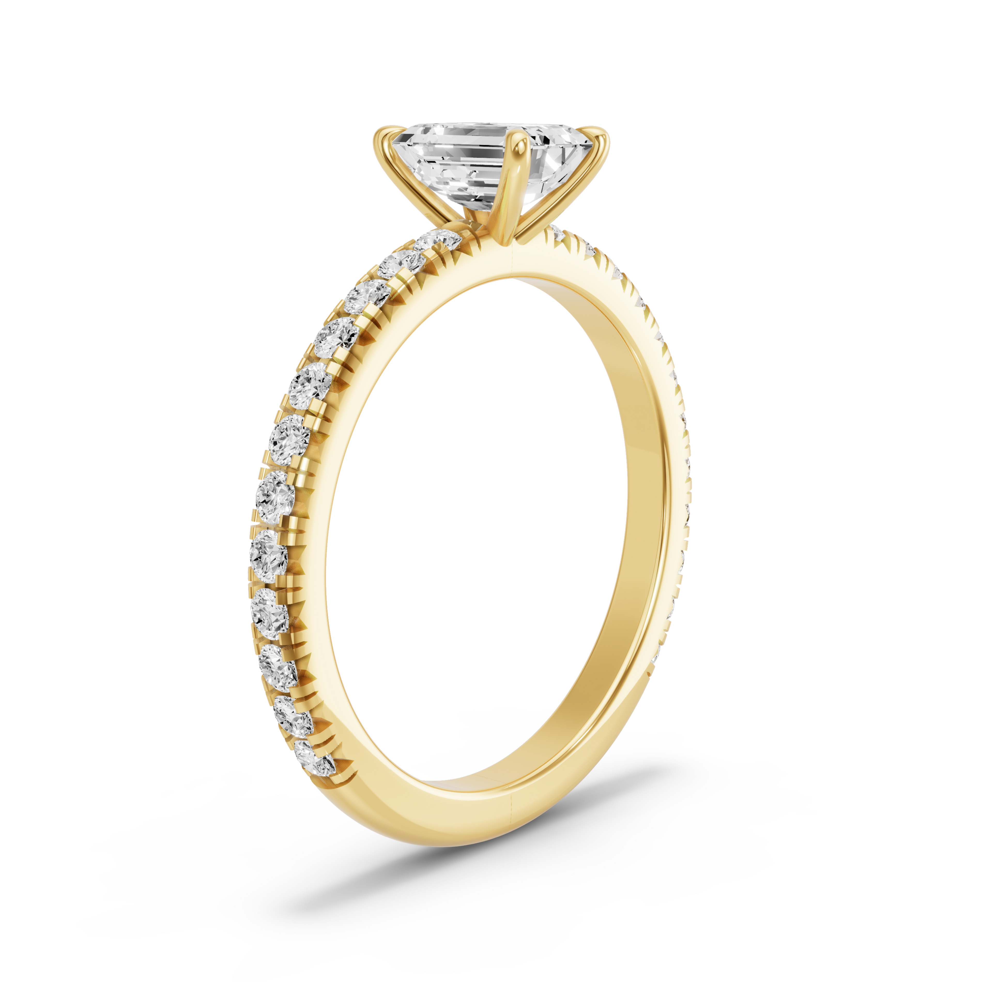 Image for Emerald Four Prong Ring with French Pave band in 10K Yellow Gold