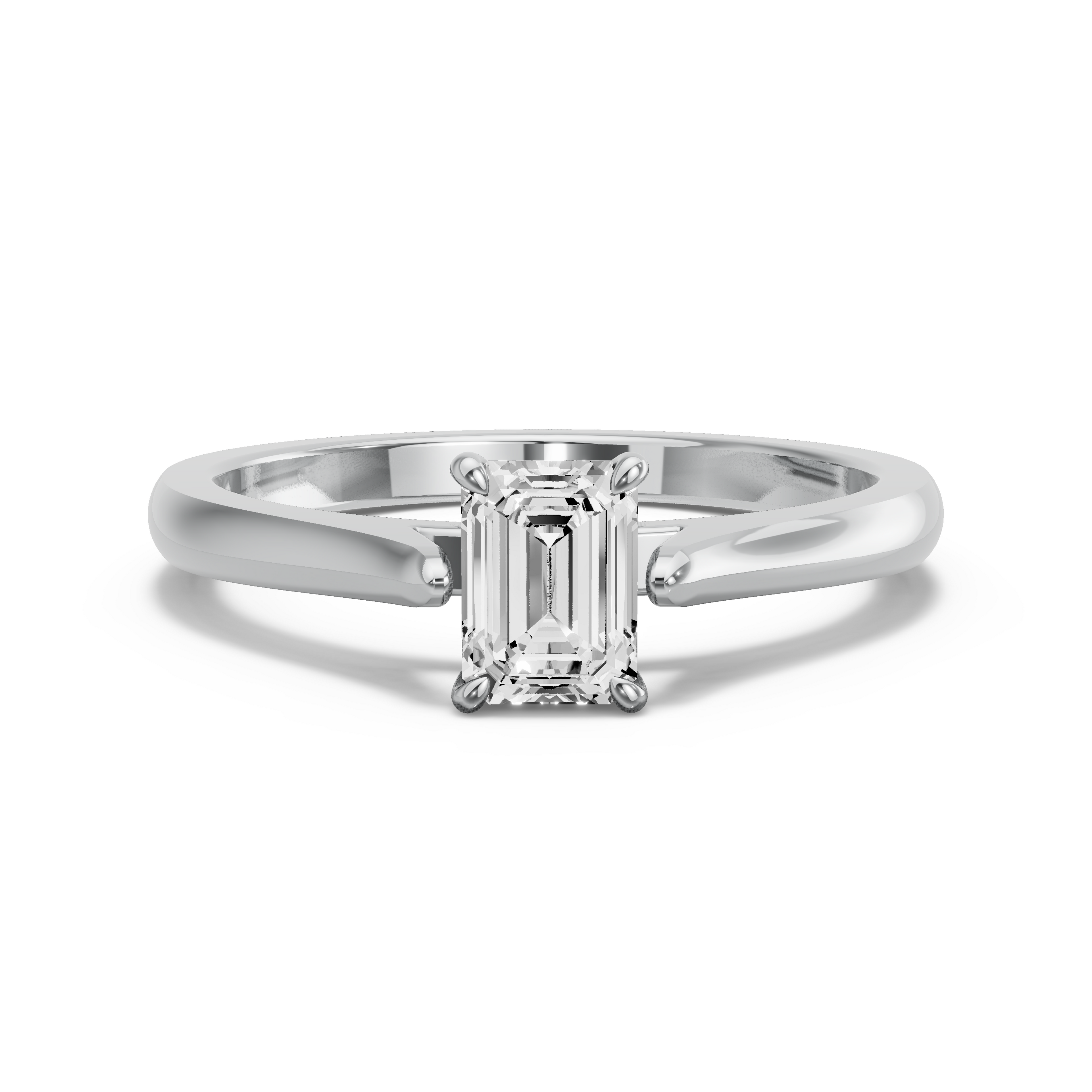 Image for Emerald Four Prong Ring with Knife Edge Cathedral band in 10K White Gold