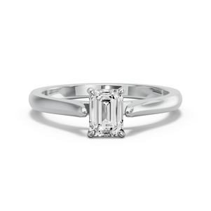 Image for Emerald Four Prong Ring with Knife Edge Cathedral band
