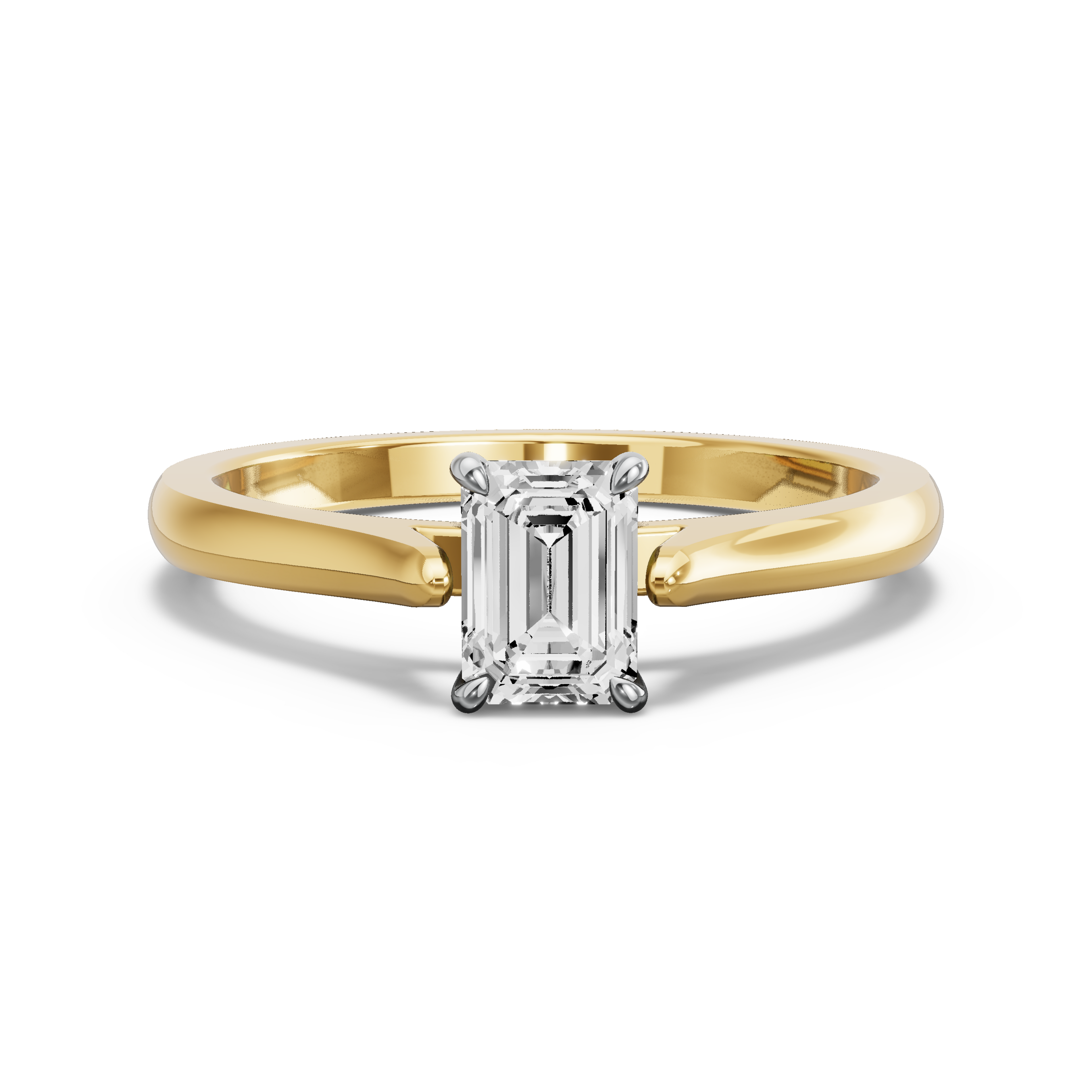 Image for Emerald Four Prong Ring with Knife Edge Cathedral band in 18K Two Tone Yellow Gold