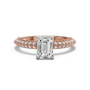 Image for Emerald Four Prong Ring with Knife Edge Pave band